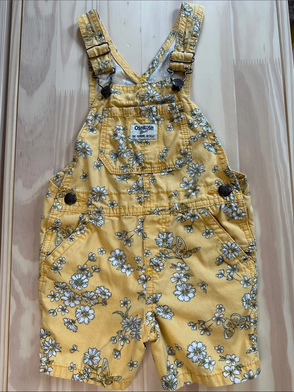 OshKosh B'gosh Yellow Floral Short Overalls for Kids 100% Cotton